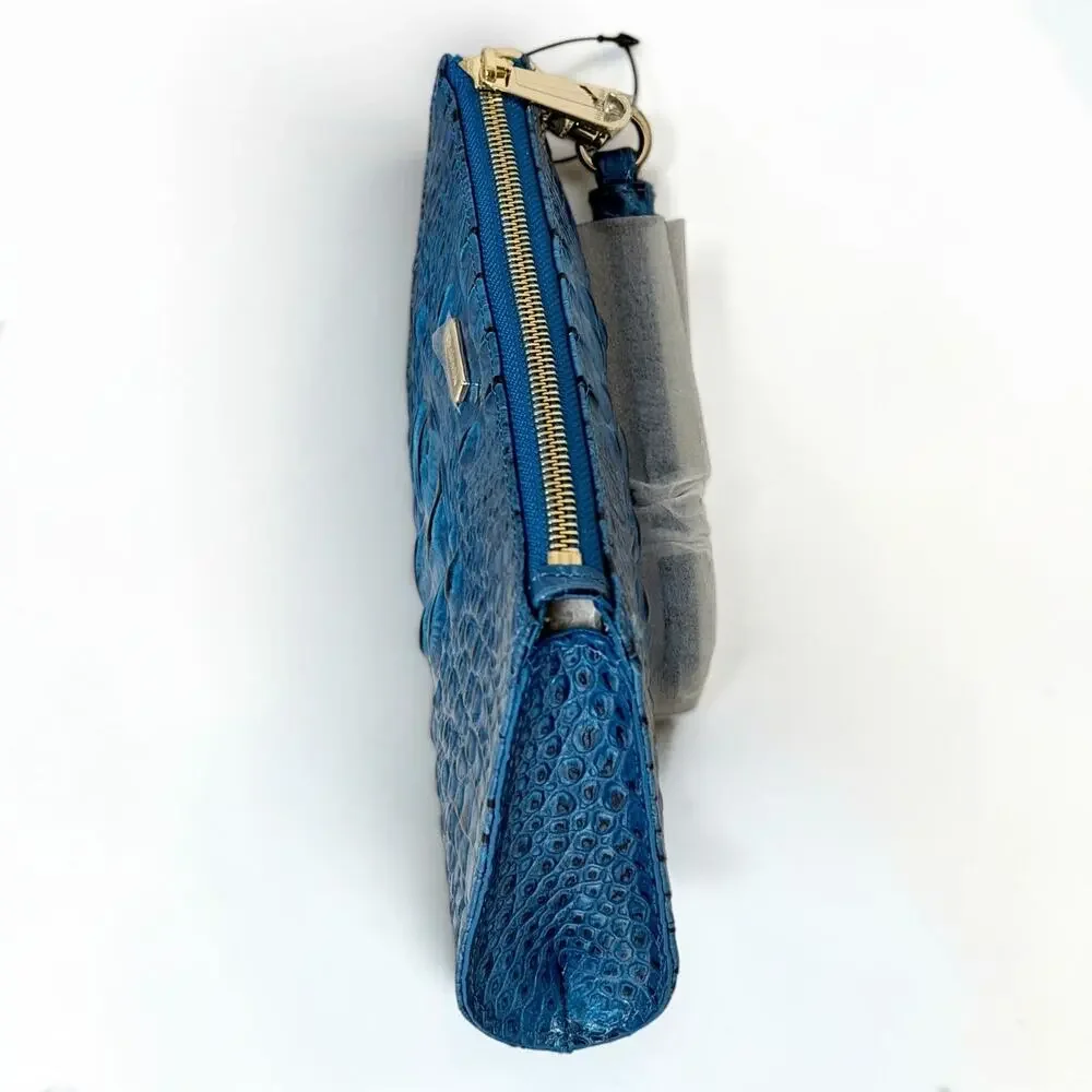 Brahmin Daisy Vibrant Azure Melbourne Leather Wristlet Clutch Blue NWT Dust Bag
